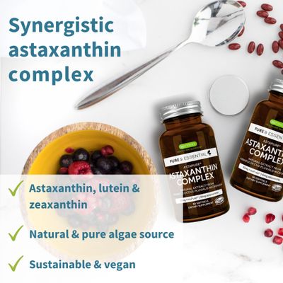 Igennus Vegan Astaxanthin 4mg Complex with Lutein and Zeaxanthin, 90 Small Softgels, from 42 mg Astapure, Natural Algae Antioxidant for Eyes, Skin &amp; Joints, Non-GMO, H. Pluvialis