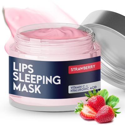 Lip Mask Overnight with Hyaluronic Acid &amp; Collagen, Lip Sleeping Mask for Dry Cracked Lips, Moisturizing, Hydrating, Exfoliating Night Treatment for Lip Care (Strawberry)