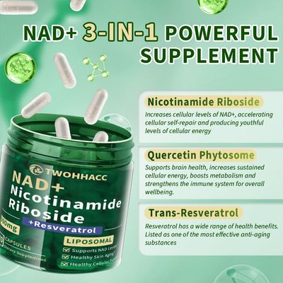 TWOHHACC NAD Supplement NAD Nicotinamide Riboside Resveratrol 900mg 120 Capsules Liposomal NAD Supplements for Women Men Support Cellular Health Anti-Aging Energy Focus Boost NAD Levels