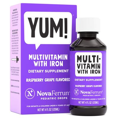 NovaFerrum Yum | Multivitamin with Iron for Infants, Toddlers &amp; Kids | Immune Support | Ages 4 &amp; Under | Gluten Free Certified | Sugar Free | Raspberry Grape | 120 Servings