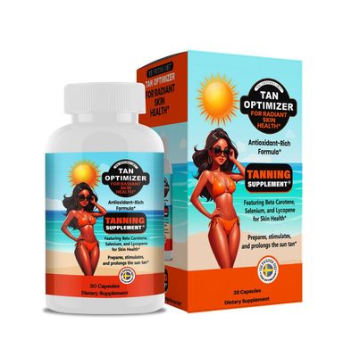 Tan Optimizer - Sugar-Free Tanning Supplement for a Healthy, Golden Glow | Beta Carotene, Selenium, Lycopene &amp; Antioxidants - 30 Capsules
