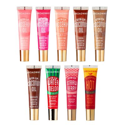 Ruby Kisses Broadway Vita-Lip Tinted Lip Gloss (9 Pack) Ultra-Hydrating, Nourishing, Soothing Formula with Vitamins, High-Shine Non-Sticky Lip Balm with RosehipCoconut Oil, Pink, Red &amp; Brown Shades