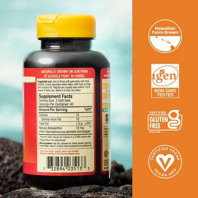 Nutrex Hawaii BioAstin Hawaiian Astaxanthin - 4mg, 120 Softgels - Farm-Direct Premium Antioxidant Supplement to Support Eye, Skin, Joint & Immune System Health - Non-GMO & Gluten-Free