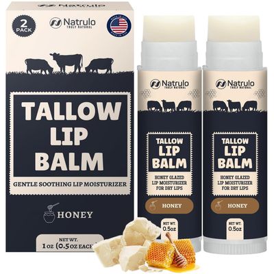 Beef Tallow Lip Balm - Natural Tallow Beeswax Chapstick - Hydrating Moisturizer Grass Fed Bison Tallow Balm Lip Care - Soothes Chapped Dry Lips, Sensitive Skin - Long Lasting Vitamin Rich USA-Made 2Pk