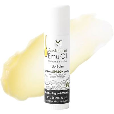 Emu Oil Moisturizing Lip Balm - Hydrating Lip Balm with Extreme SPF50 Sun Protection - 4-Hour Water Resistant, Fortified with Vitamin E, Amino Acids &amp; Omega 3, 6 &amp; 9 - Y-Not Natural, 15g Stick
