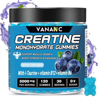 Creatine Monohydrate Gummies 5000mg for Men &amp; Women-120 Gummies,Sugar-Free,with L-Taurine Vitamins for Muscle Strength,Energy Boost, Pre-Workout Supplement,Low in Calories