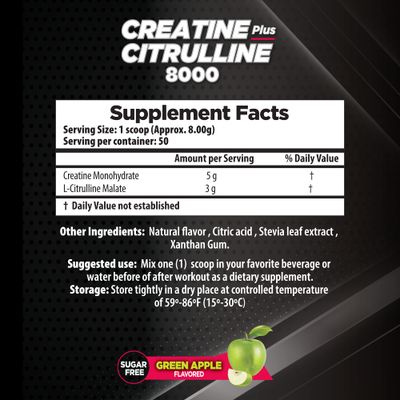 Essential Alternatives Pro Series Force Creatine Citruline 8000. Strenght &amp; Stamina, Endurance, Lean Mass, Pump. Apple Flavor 400g