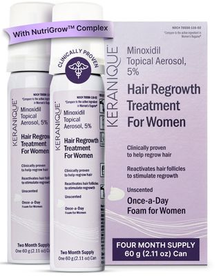 Keranique Women&#39;s 5 Topical Minoxidil Foam - Hair Regrowth Scalp Treatment with Powerful NutriGrow blend - Supports Thicker, Fuller, Healthier Hair &amp; Scalp - 4 Month Supply