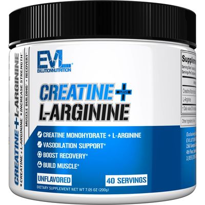 Evlution Nutrition Creatine L-Arginine - Supports Vascularity, Recovery &amp; Lean Muscle Growth - 2500mg Creatine Monohydrate &amp; 2500mg L-Arginine Per Serving - 40 Servings - Unflavored Powder
