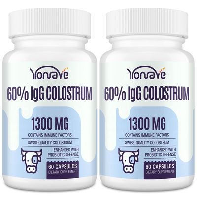 Yonrave Bovine Colostrum Capsules Supplement 1300mg - Extra High 60 IgG Bovine Colostrum - Gut, Bone, Exercise, Immune - 120 Capsules