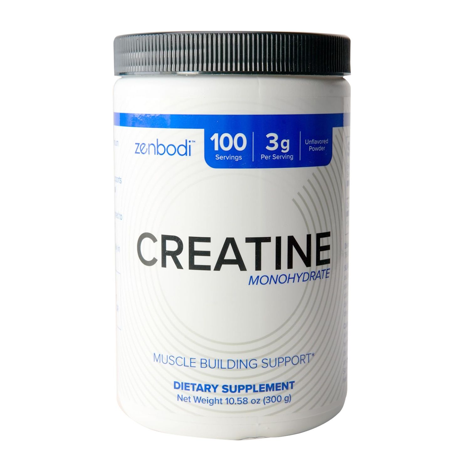 zenbodi Creatine Monohydrate 300g - 100 Servings, 3g Per Scoop, Unflavored Powder for Muscle Building Support, Creatine Supplement, Pre-Workout Drink, Helps You Recover Better