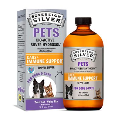 Sovereign Silver Pets Immune Support - Colloidal Silver, Bio-Active Silver Hydrosol, for dogs and cats, 10 ppm, Liquid Twist Top, 16 Fl Oz, (473 mL)