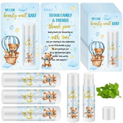 Dansib 50 Pack Baby Shower Lip Balm Bulk Bear Favors - Mint Flavor Gifts for Guests, Bear Themed Thank You Gifts for Girls Boys, Gender Reveal Games