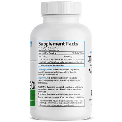 Bronson Tart Cherry Extract 2500 mg Premium Non-GMO Formula Packed with Antioxidants and Flavonoids, 90 Vegetarian Capsules