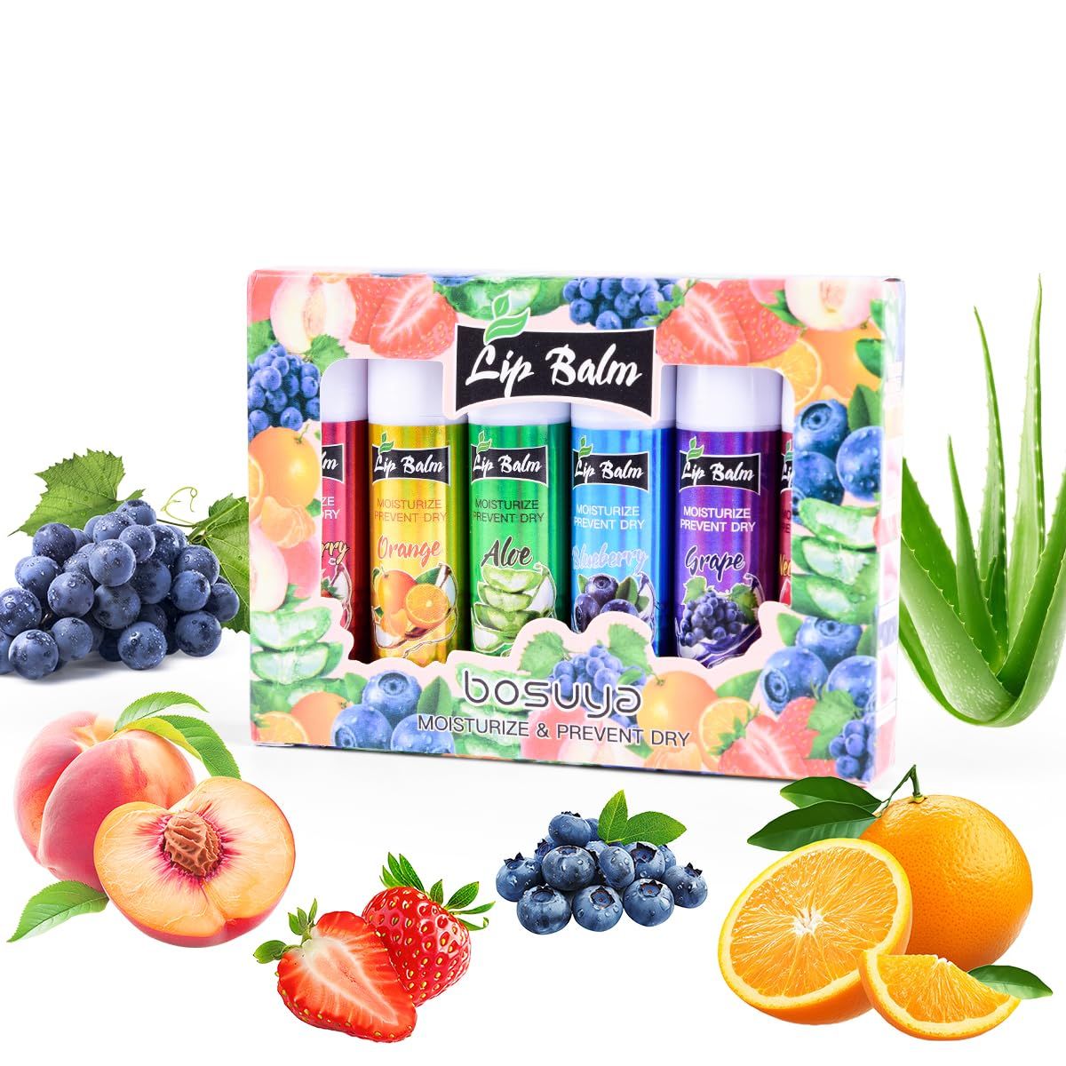 Fruit flavor lip balm,6 pack Natural Soft chapstick All-Day Moisturizer with Vitamin E and Coconut Oil,100 Natural &amp; Organic Lip Balm Sticks for repair chapped lips or dry lips