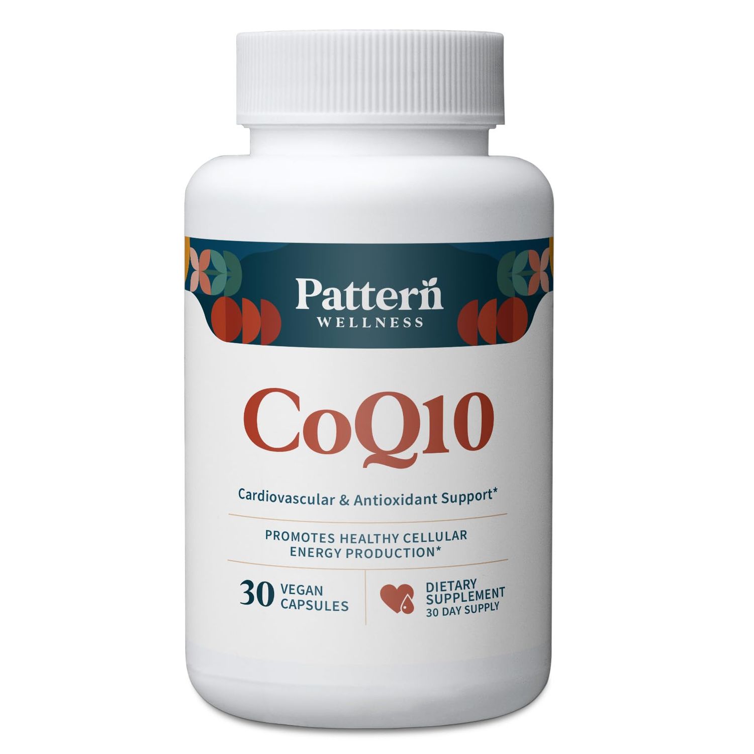 Pattern Wellness CoQ10-200mg Ubiquinone with Bioperine Black Pepper Extract - Cardiovascular &amp; Cellular Energy Production Support - Non-GMO - 30 Vegan Capsules