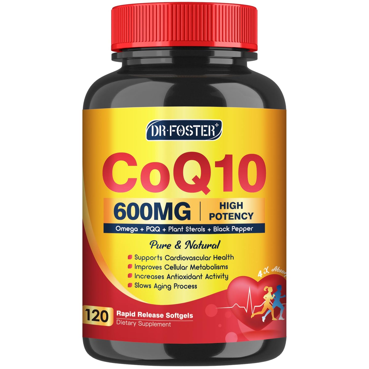 CoQ10 600 mg Softgels CoQ10 Supplement - CQ10 Coenzyme-Q10 with Omega 3 &amp; PQQ &amp; Vitamin E Support Heart &amp; Antioxidant, CoQ10 400mg Softgels, 60 Servings