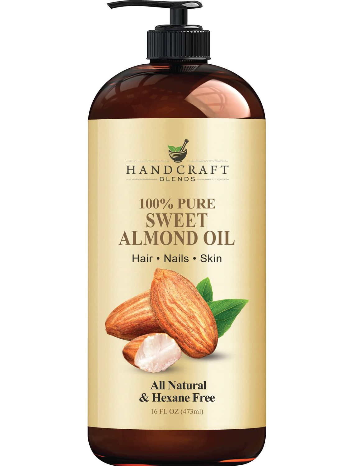 Handcraft Blends Sweet Almond Oil - 16 Fl Oz - 100 Pure and Natural - Premium Grade Carrier Oil for Skin and Hair - Hair and Body - Massage - Hexane-Free