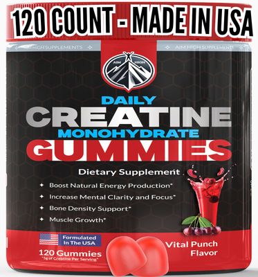 Aim High Creatine Gummies, Creatine Monohydrate Gummies, Creatine Monohydrate, Creatine for Men and Women, Creatine | Reduce Brain Fog, Build Muscle, Boost Energy | Veteran Owned | 120ct, Fruit Punch