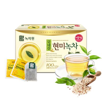 Nokchawon Brown Rice Green Tea, Genmaicha, Premium Pure Green Tea, 100 Count, 4.2oz(120g)