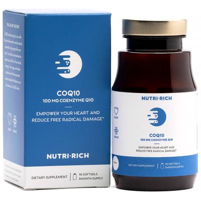 Nutri-Rich CoQ10 High Potency 100mg Coenzyme Q10, Ubiquinone, Antioxidant for Heart Health &amp; Cellular Energy, Naturally Fermented, for Aging &amp; Statin Usage, 3 Month Supply (90 Softgels)