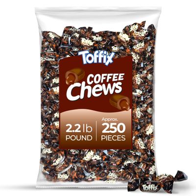 Toffix Coffee Chews, Center-Filled Soft Chewy Candy, 250 Pieces of Individually Wrapped Snacks for Kids &amp; Adults, Coffee Flavored Chewy Candies - 2 Pound Bulk Bag