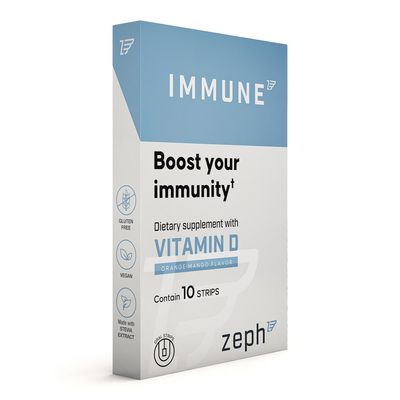 ZEPH Immune Strips - Full of Natural Antioxidants - Vitamin D &amp; Probiotics Supplement - Supports Digestive Health - Fast-Acting - Vegan - 100 Natural - Orange Mango Flavor - 10 UN