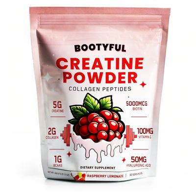 BOOTYFUL Creatine Monohydrate Powder for Women - Raspberry Lemonade - Packed with Collagen, Biotin, BCAAs, Hyaluronic Acid &amp; Vitamin C - Lean Muscle &amp; Skin Hydration Support - 30 Servings