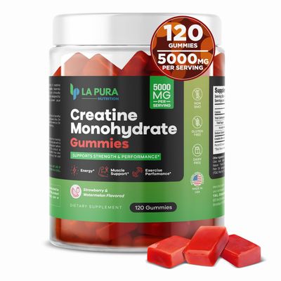 LaPura Creatine Monohydrate Gummies for Men &amp; Women, 5000mg Pure Creatine Monohydrate per Serving - Energy, Muscle &amp; Exercise Performance Support - 120 Gummies - Strawberry &amp; Watermelon Flavor