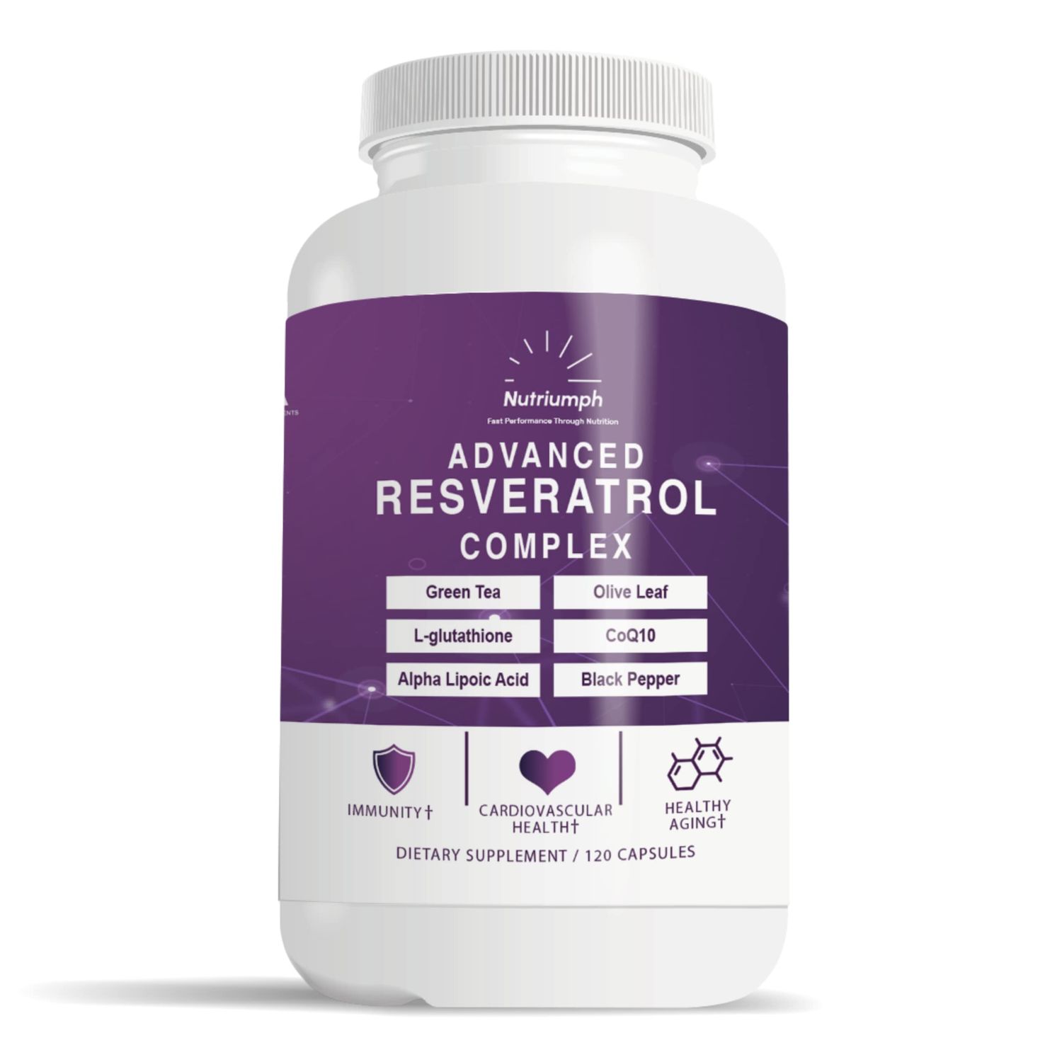 Nutriumph Advanced Resveratrol Complex - 1400mg Antioxidant Supplement with CoQ10, L-Glutathione, Alpha Lipoic Acid, Green Tea, Olive Leaf, and Black Pepper - 120 Vegan Capsules - Non-GMO, Made in USA