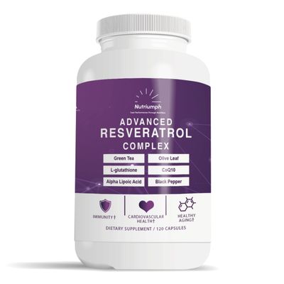 Nutriumph Advanced Resveratrol Complex - 1400mg Antioxidant Supplement with CoQ10, L-Glutathione, Alpha Lipoic Acid, Green Tea, Olive Leaf, and Black Pepper - 120 Vegan Capsules - Non-GMO, Made in USA