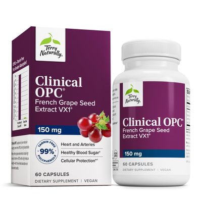 Terry Naturally Clinical OPC - Cardiovascular Health &amp; Focus Support Supplement - Dietary Supplement with Grape Seed Extract &amp; Sunflower Lecithin - Immune Support Supplement - 150 mg, 60 Softgels