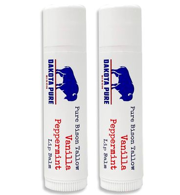 Dakota Pure Bison Tallow Balm Set of 2 - Moisturizing Natural Lip Balm in Vanilla Peppermint