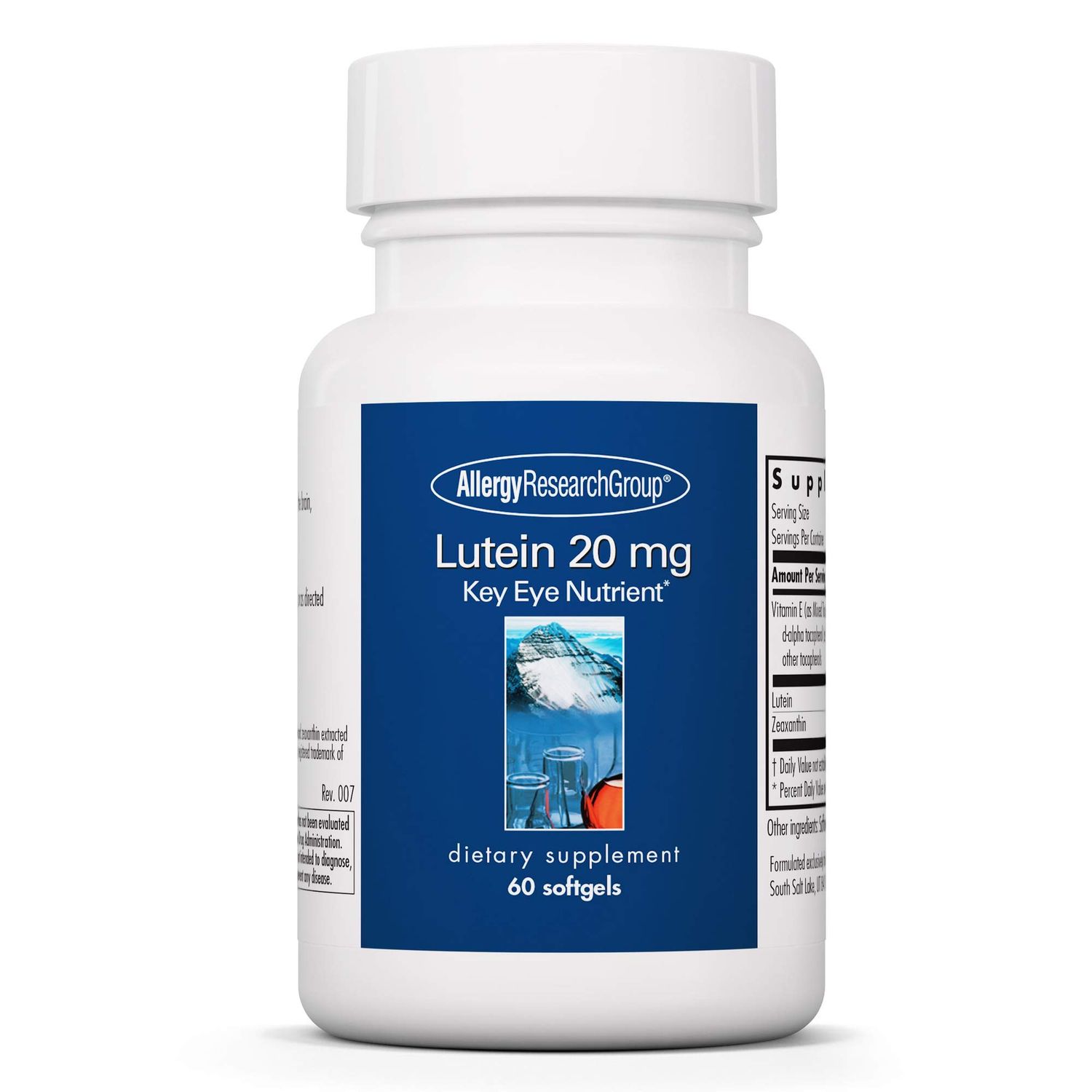 Allergy Research Group Lutein Supplement - Eye Vitamins, 20mg Lutein and Zeaxanthin for Eyes, Eye Health, Sight Care, Softgels - 60 Count