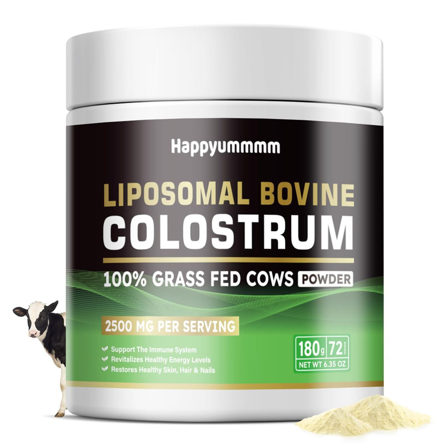 Liposomal Bovine Colostrum Powder - Pure Bovine Colostrum for Humans - Grass Fed Colostrum Supplement for Gut Support, Immune Health and Hair Growth,72 Servings per Bottle.180g/6.35 oz