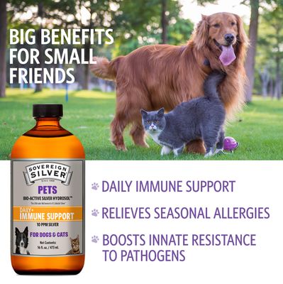 Sovereign Silver Pets Immune Support - Colloidal Silver, Bio-Active Silver Hydrosol, for dogs and cats, 10 ppm, Liquid Twist Top, 16 Fl Oz, (473 mL)