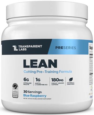 Transparent Labs Lean Pre-Workout - Body Recomposition Pre Workout for Men and Women with Acetyl L-Carnitine, Beta Alanine Powder, &amp; PurCaf Organic Caffeine Powder - 30 Servings, Blue Raspberry