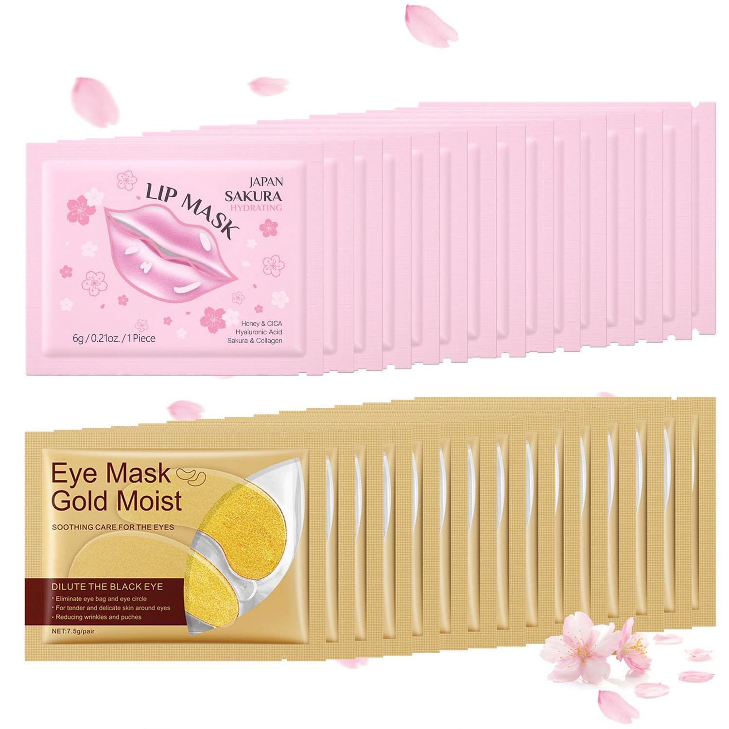 30 Pairs Lip &amp; Eye Masks Set - 24K Gold Crystal Collagen Eye Pads, Moisturizing Lip Pads, Anti Wrinkle Patches for lip, Eye Patches for Puffy Eyes and Dark Circles, Spa Party Supplies, Self Care Items