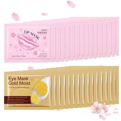 30 Pairs Lip &amp; Eye Masks Set - 24K Gold Crystal Collagen Eye Pads, Moisturizing Lip Pads, Anti Wrinkle Patches for lip, Eye Patches for Puffy Eyes and Dark Circles, Spa Party Supplies, Self Care Items