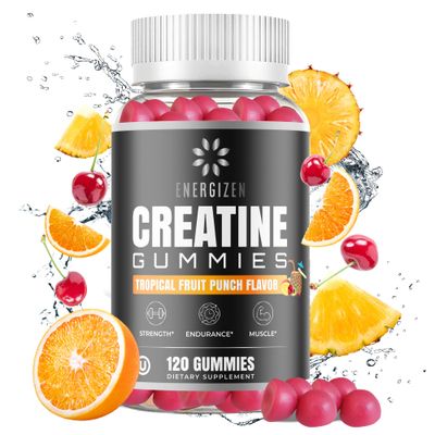 Energizen Creatine Monohydrate Gummies - Tropical Fruit Punch Flavor | 5g Creatine Per Serving | Vegetarian, Kosher, Halal, Gluten-Free, Gelatin-Free, Natural Flavors &amp; Colors.