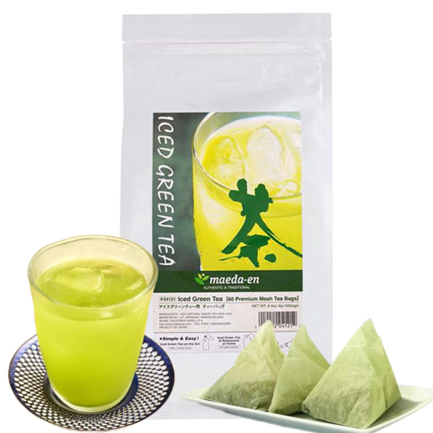 MAEDA-EN Iced Green Tea Bulk 60 Tea Bags Premium Japanese Origin Individually Wrapped Mesh Loose Teabag 04121 1pk