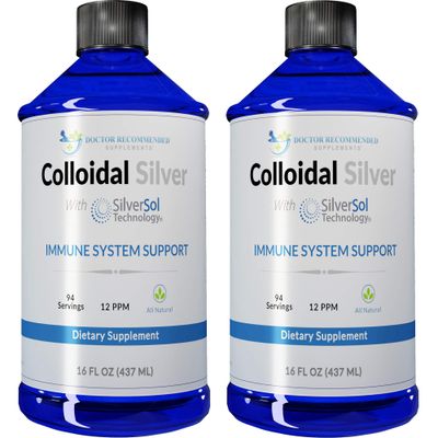 Colloidal Silver Liquid - 12 PPM Premium Silver Solution, 60 MCG Per Serving, All Natural, Vegan Immune System Support, Ionic Silver Water Daily Mineral Supplement (2-16 Fl oz Bottles)