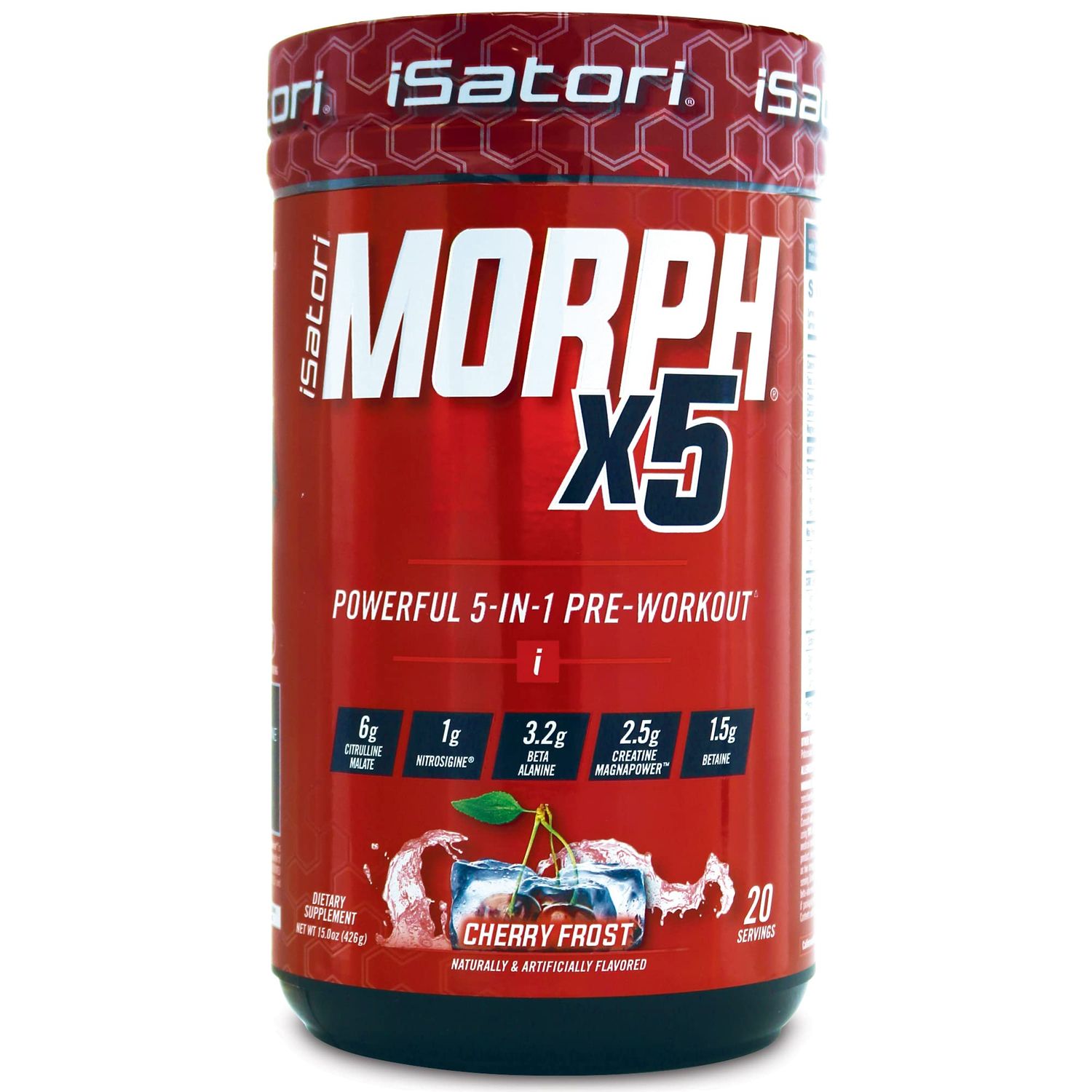 iSatori Morph X5 Intense Pre Workout with Beta Alanine, Creatine Magnapower, Citrulline Malate- Nitric Oxide Flow &amp; Pump Supplement for Energy, Endurance and Strength, Cherry Frost (20 Servings)