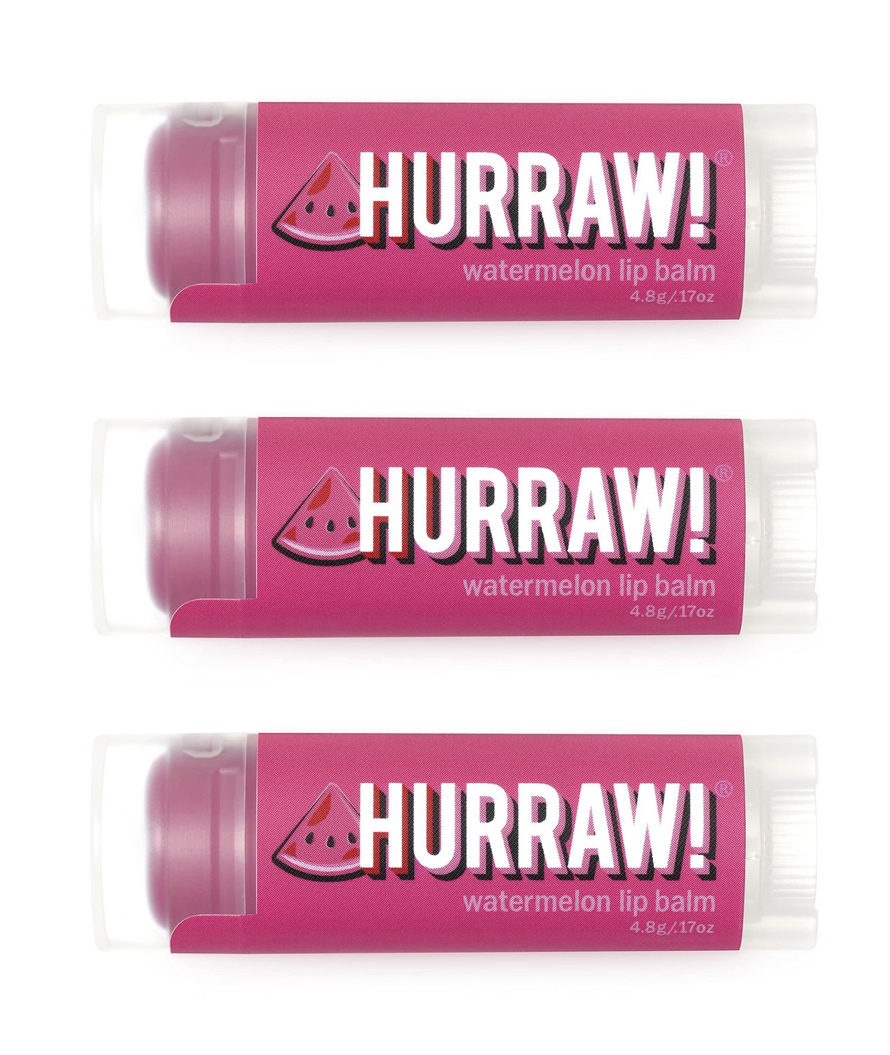 Hurraw! Watermelon Lip Balm, 3 Pack: Organic, Certified Vegan, Cruelty and Gluten Free. Non-GMO, 100 Natural Ingredients. Bee, Shea, Soy and Palm Free. Made in USA