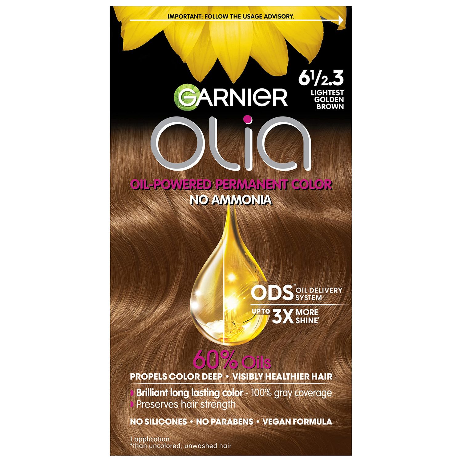 Garnier Hair Color Olia Ammonia-Free Brilliant Color Oil-Rich Permanent Hair Dye, 6 1/2.3 Lightest Golden Brown, 1 Count (Packaging May Vary)