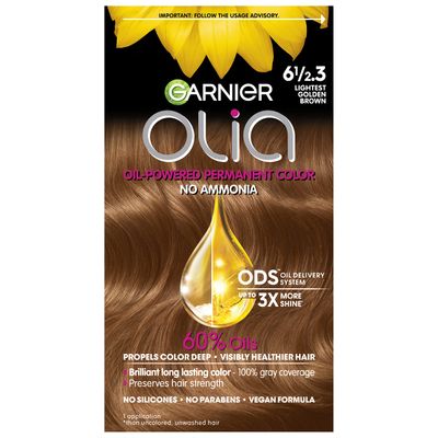 Garnier Hair Color Olia Ammonia-Free Brilliant Color Oil-Rich Permanent Hair Dye, 6 1/2.3 Lightest Golden Brown, 1 Count (Packaging May Vary)