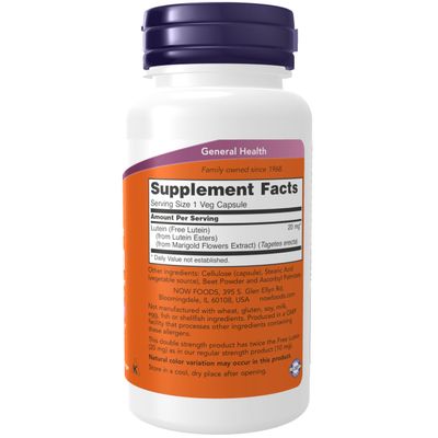 NOW Foods Supplements, Lutein 20 mg with 20 mg of Free Lutein from Lutein Esters, 90 Veg Capsules