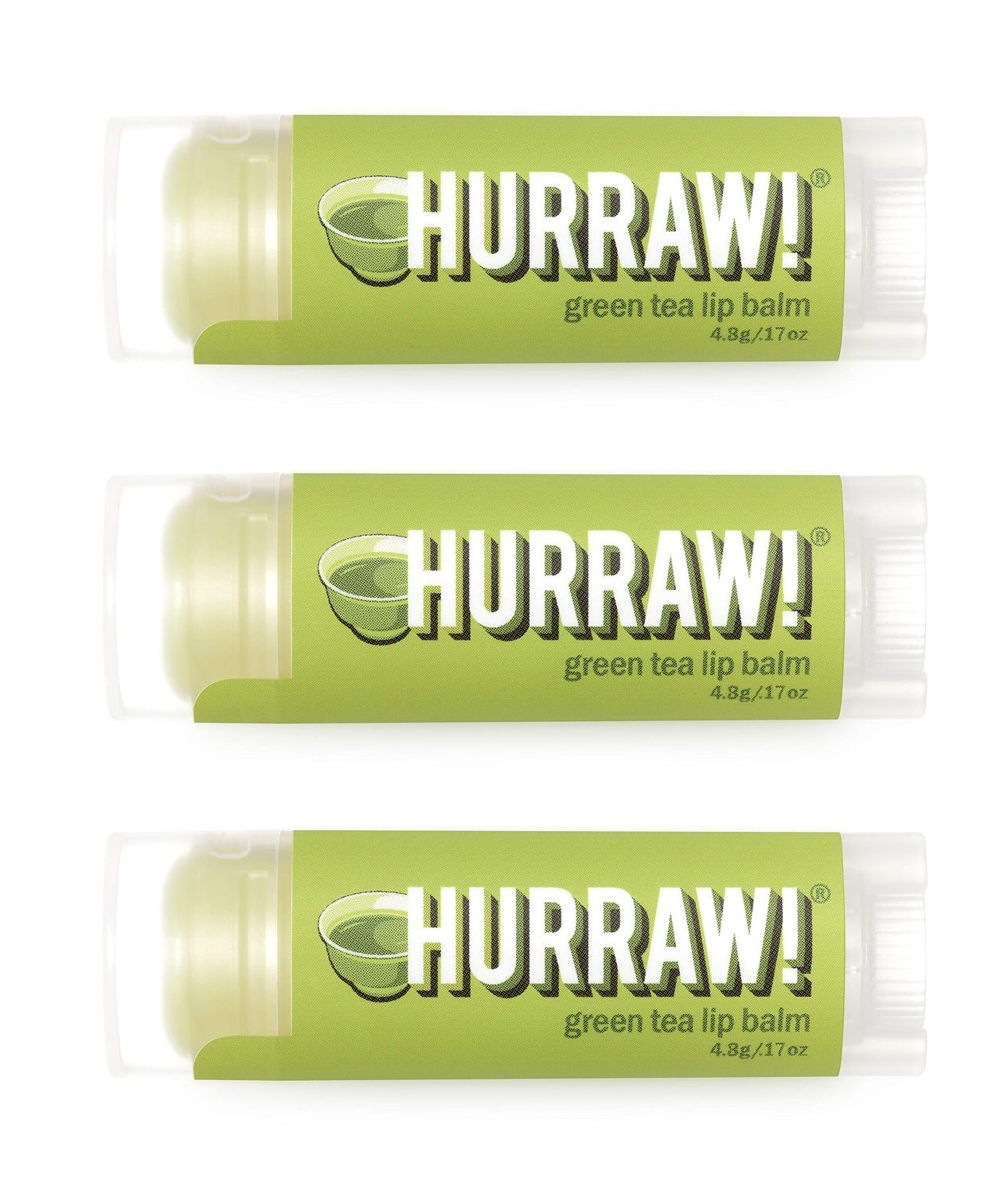 Hurraw! Green Tea Lip Balm, 3 Pack: Organic, Certified Vegan, Cruelty and Gluten Free. Non-GMO, 100 Natural Ingredients. Bee, Shea, Soy and Palm Free. Made in USA