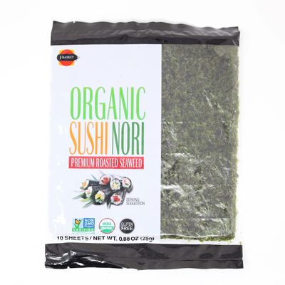 J-BASKET Organic Sushi Nori Premium Roasted Seaweed, 10 Sheets