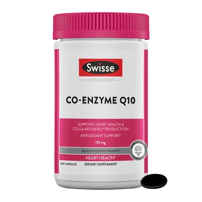 Swisse CoQ10 Supplement Co-Enzyme Q10 | 6 months Supply| Coenzyme Q10 Supports Heart Health and Ubiquinol Cellular Energy Production | CQ10 Antioxidant Support| Co Q 10 Supplement 135mg | 180 Softgels